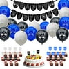 61 Pack Black Panther Party Supplies Set for Family Birthday Party Decorations,Include 1 Set Black Panther Happy Birthday Banner,24 Pcs Black Panther Cupcake Toppers and 36 Pcs Latex Balloon