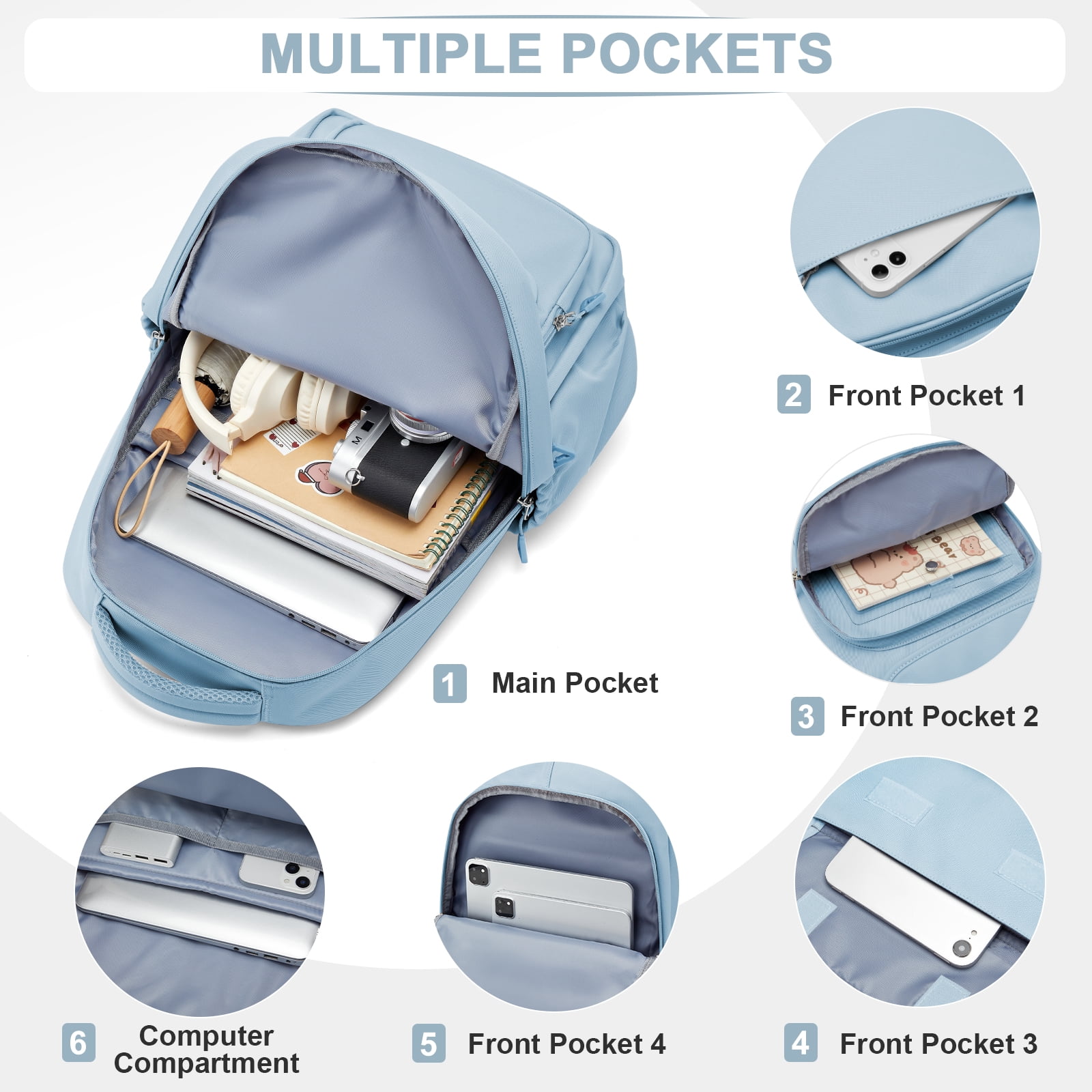 Cute Backpack for Women Men, Waterproof High School Bag Basic Backpack for College Students, Travel Laptop Backpack Lightweight Casual Daypack, Middle School Bookbag, Blue