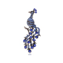 Copper Tone Sapphire Blue Crystal Rhinestone Perched Peacock Branch Bird Animal Brooch Pin