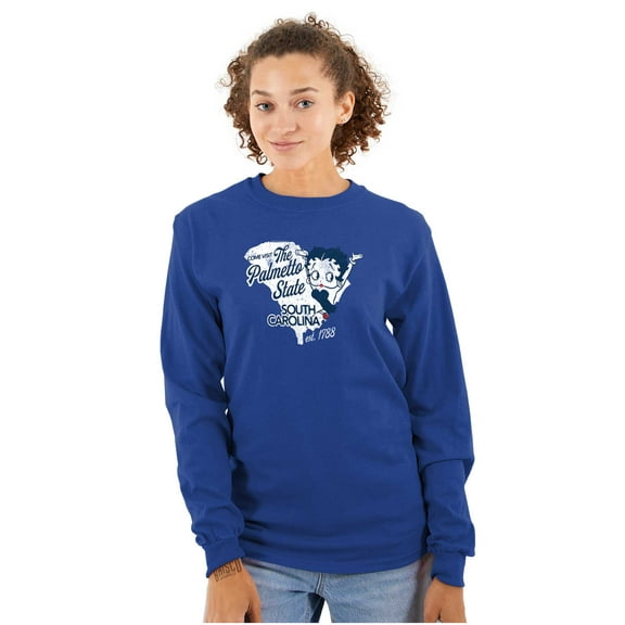 Betty Boop South Carolina Map Outline Women's Long Sleeve T Shirt Brisco Brands S