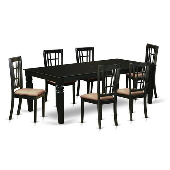 Dining Room Set with One Logan Kitchen Table & Six Microfiber Upholstery Chairs, Distinctive Black - 7 Piece