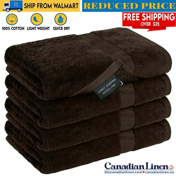 Canadian Linen Imperial Basic 4 Pack Bath Towels Set for Bathroom 27"x54" inches 100% Terry Cotton Towels Lightweight Soft & Absorbent Quick Dry Thin Towel for Gym Shower Hotel Bath & Spa Brown