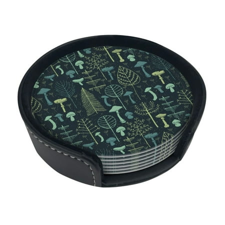

Round Pu Leather Coaster Forest Background Heat - Resistant Beverage Cup Mat-Fancy Decor For Kitchen Office Dining Room Table - Drink Protector 6-Slice