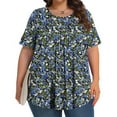 thumbnail image 5 of Horkkom Womens Summer Tops Plus Size Floral Print Short Sleeve Pleated Tunic Tops Casual Loose Crew Neck Blouses XL, 5 of 8