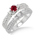 thumbnail image 1 of Extraordinary Fantastic Mind Blowing Moissanite Diamond 2.25 Carat Round Cut Ruby Antique Bridal Set on 10k White Gold, 1 of 2