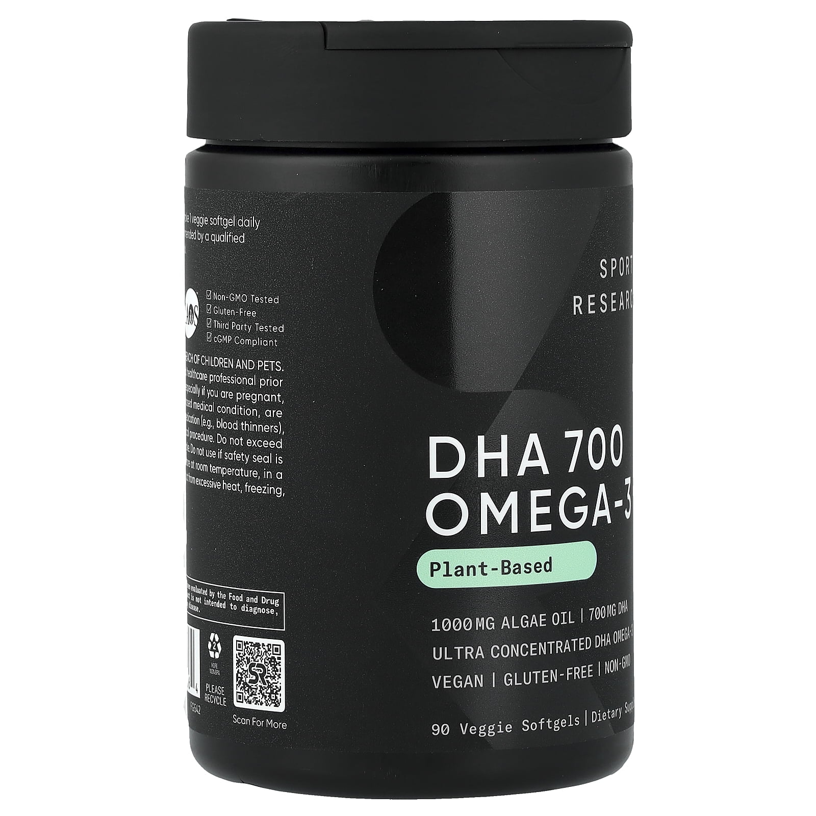 Sports Research DHA 700 Omega-3, Plant-Based, 90 Veggie Softgels