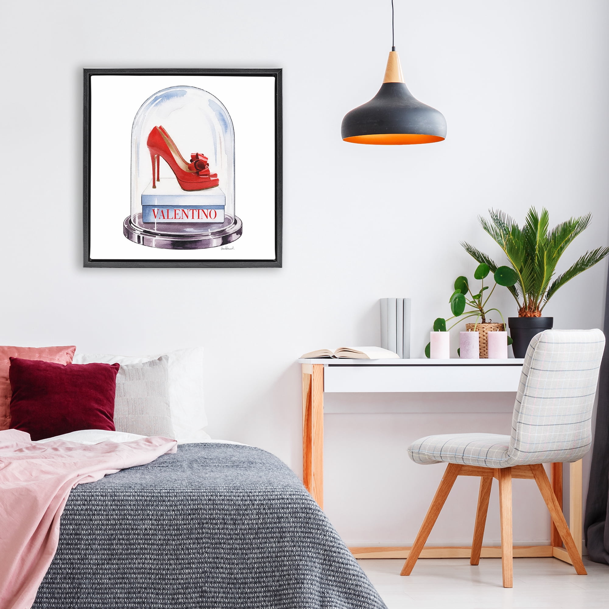 Stupell Industries Red Heels in Bell Jar Black Framed Floater Canvas Wall Art, design by Amanda Greenwood