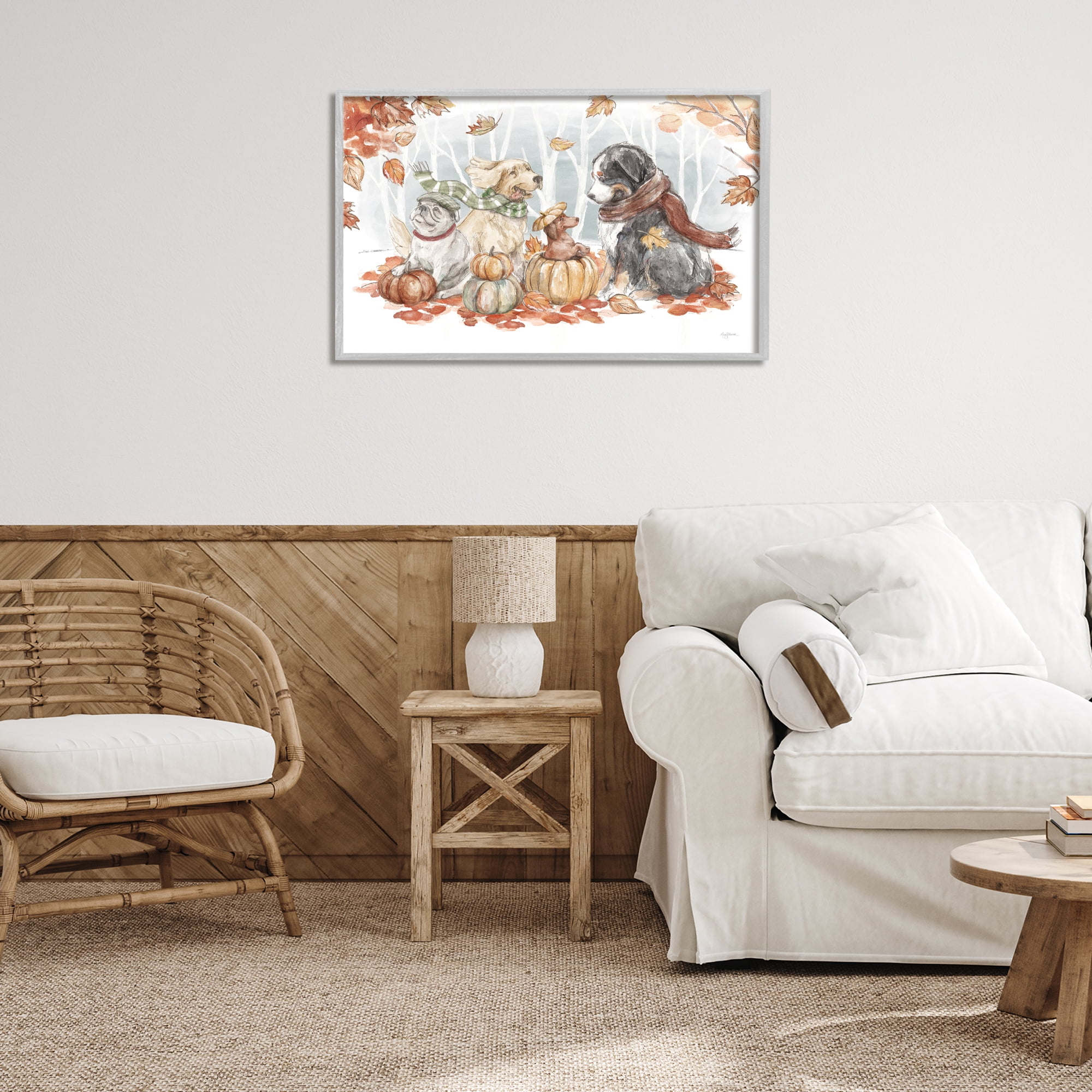 Stupell Industries Autumn Fun Dogs Holiday Painting Gray Framed Art Prints Wall Art, 30 x 20