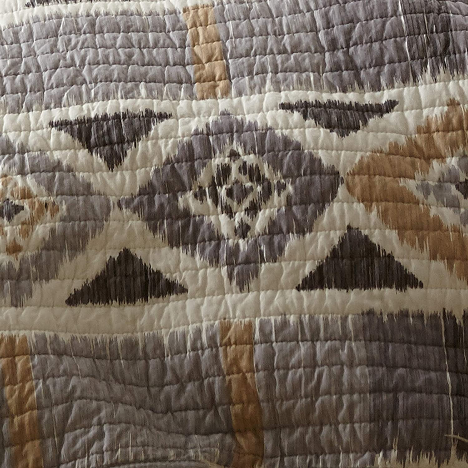 Levtex Home - Santa Fe Quilt - Ikat Pattern in Soft Grey, Cream and Tan - Full/Queen Quilt Size (88 x 92in.) - Reversible Pattern - Cotton - Shams Sold Separately