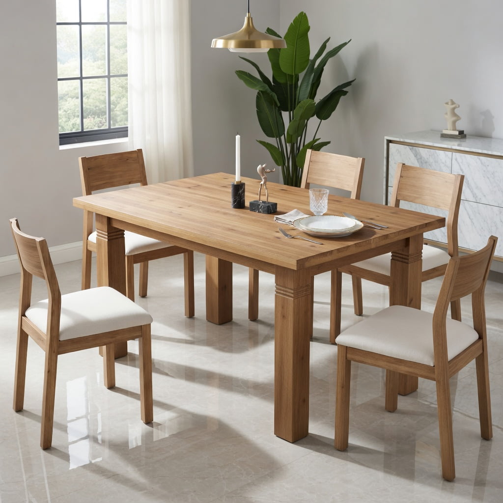 Hommoo 63 Inch Solid Wood Farmhouse Dining Table for 4-6 People, Rectangular Kitchen Table with Sturdy Square Legs, Scratch-Resistant Surface, Rustic Brown