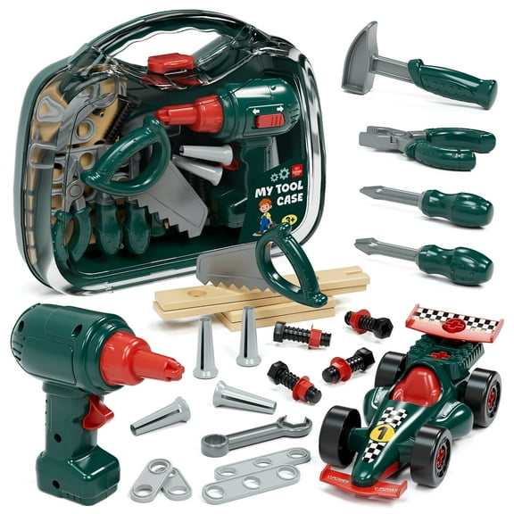 Kids Tool Set, Toolbox Set with Carrying Case & Electric Drill & Take Apart Toy Racing Car, Montessori Educational Learning Toy, Toys for 3 Year Old Boys Birthday Gifts