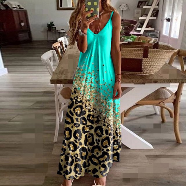 WILLBEST Robe de Maternité Florale Femme Été Mode Décontractée Col Bas Sans Manches Imprimé Fleuri Longue Robe Décontractée Été Col en V Sans Manches Robe Débardeur Robe de Plage Robe S