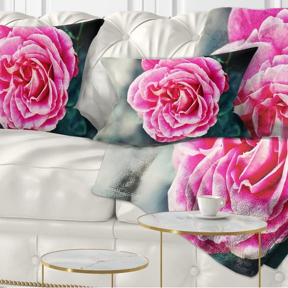 Designart Red Rose in Vintage Style - Floral Throw Pillow - 12x20