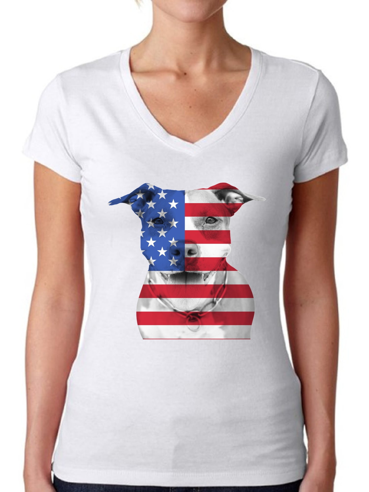 SSYUNO Womens Basic Short Sleeve V-Neck T-Shirt Casual Summer American Flag USA Patriotic Tops Independence Day Shirt