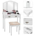 thumbnail image 5 of Topbuy Tri Folding Vanity Mirror Makeup Table Set w/4 Drawers & Stool White, 5 of 5