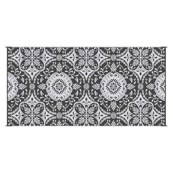 Outdoor Rug 9x18 Waterproof, RV Camping Mat Portable, Plastic Straw Floor Mat with Carry Bag, Large Patio Rug for Backyard, Deck, Beach - Gray & White Floral Multicolor   Polypropylene