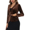 thumbnail image 5 of INSPIRE CHIC Women's Vintage Velvet Blazer Notched Lapel Button Front Wear-to-Work Jacket 3XL Brown, 5 of 7