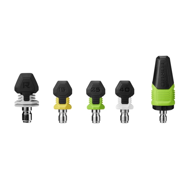 Kit de boquillas para hidrolavadora EGO Power+, máx. 4500 PSI, compatible con hidrolavadoras HPW3200/HPW3204-2 de 3200 PSI. Incluye boquillas turbo, de 15°, 25°, 40° y de enjuague - ANK3200