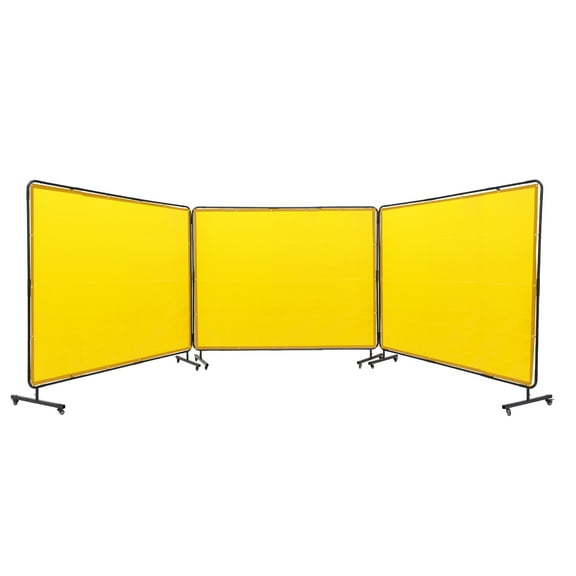 KFFKFF Welding Screen with Frame, 6' x 8' 3-Panel Flame-Resistant Vinyl Protection Screen, Equipped with 12 Swivel Wheels (6 Lockable), Portable and Suitable for Workshop Use, Yellow