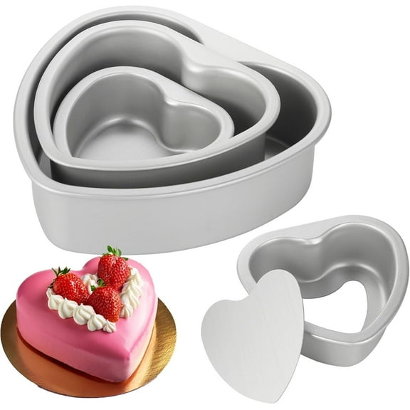 3 Pack Heart Shaped Cake Pans (4/6/8 Inch), Nonstick Baking Pans with Removable Bottom, Cheesecake Molds for Valentine's Day, Birthday, Wedding & Holiday