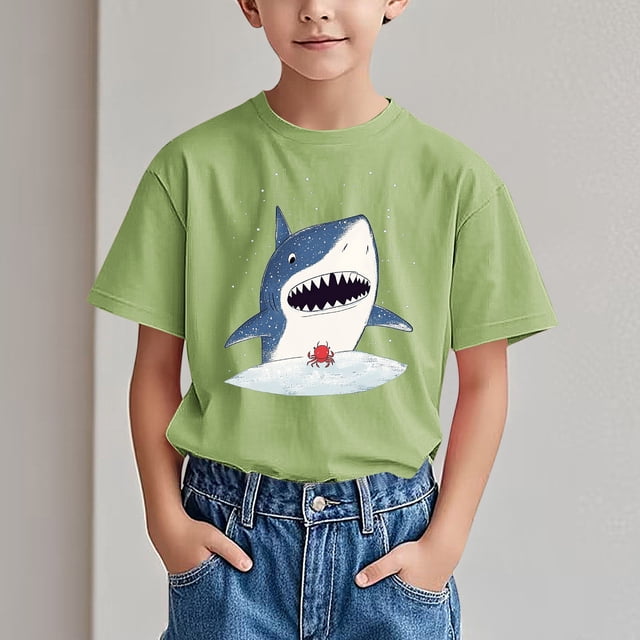 hengsof T-Shirt Basique à Manches Courtes pour Enfants Motif Dessin Animé Col Rond T-Shirt Décontracté Mode Été Haut Ample Confortable T-Shirt à Manches Courtes