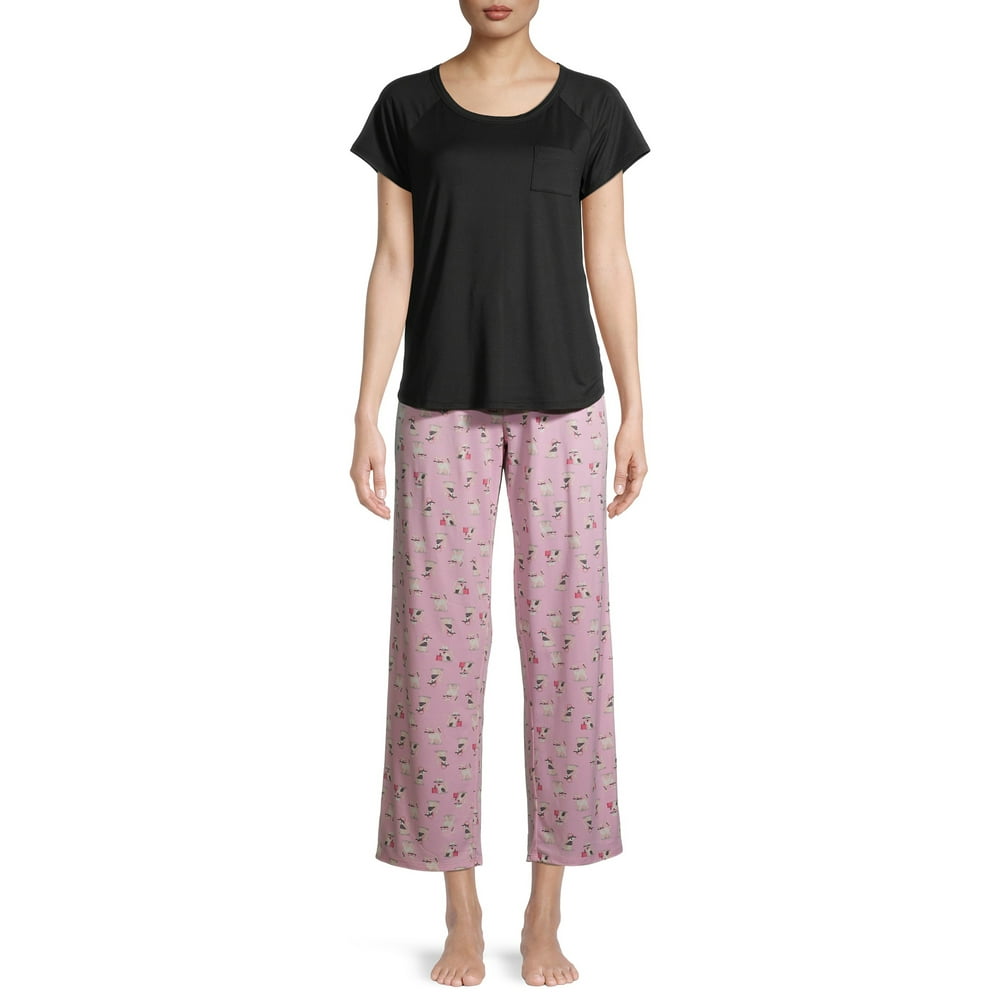 Hanes - Hanes Women's Short Sleeve Tee Pajama Pant Set - Walmart.com