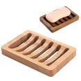 thumbnail image 2 of Ikeay Natural Wooden Soap Dish Holder, Slatted Drainage Base for Bathroom, Kitchen, Vanity Countertop, Water-Resistant, No Assembly Required Beige, 2 of 6
