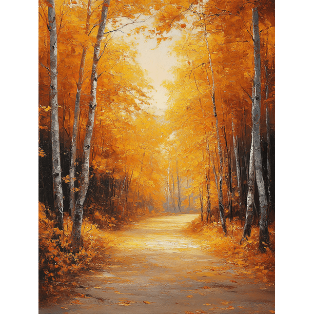 Qisvanset Framed Canvas Wall Art 12x16 Inch Golden Forest Path Autumn Rustic Oil Painting Art