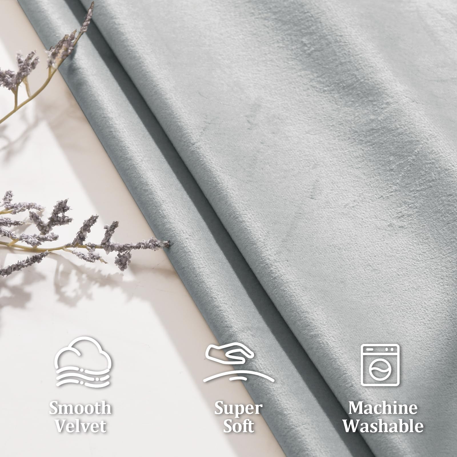 JIUZHEN Velvet Blackout Curtains for Bedroom - 63 inches Thermal Insulated Room Darkening Rod Pocket Drapes for Office/Party, Set of 2 Panels with Tiebacks, 52W x 63L, Silver Grey