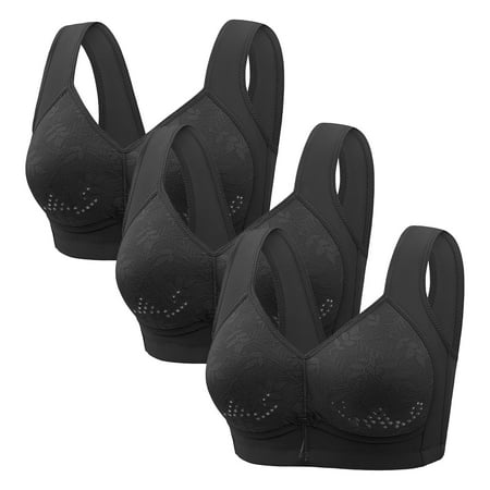 Kmdttou 3PC Mini-mizer Bras for Women Push-Up Sexy Middle Aged And Elderly Comfortable Soft Thin Printed Underwear Large Size Underwear Bra Adjustable Shoulder Straps