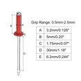 thumbnail image 2 of Unique Bargains Rivets Aveugles à Tête Ronde Plate en Aluminium de 3,2 Mm x 5 Mm Pack de 100 Rouge, 2 of 5