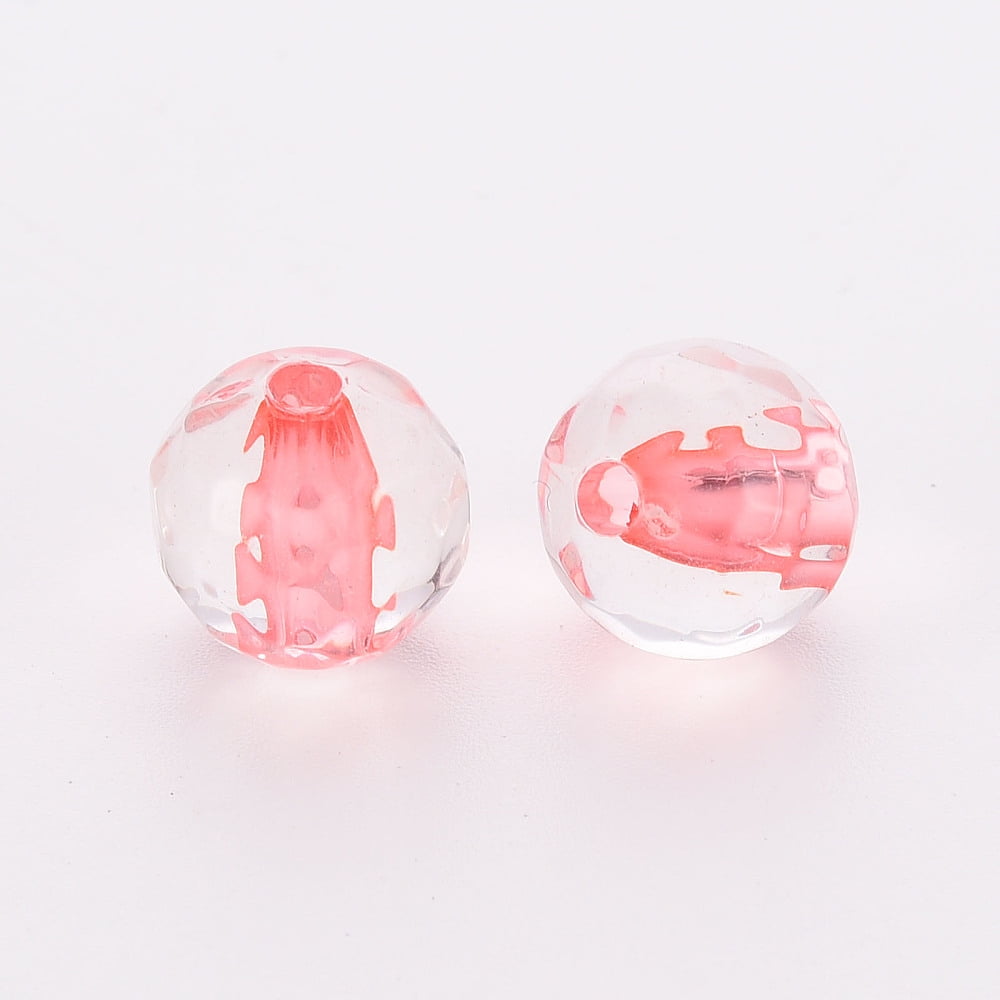 Transparent Acrylic Beads Round Faceted Light Coral 6x5.5mm Hole: 1.4mm 4160pcs/500g