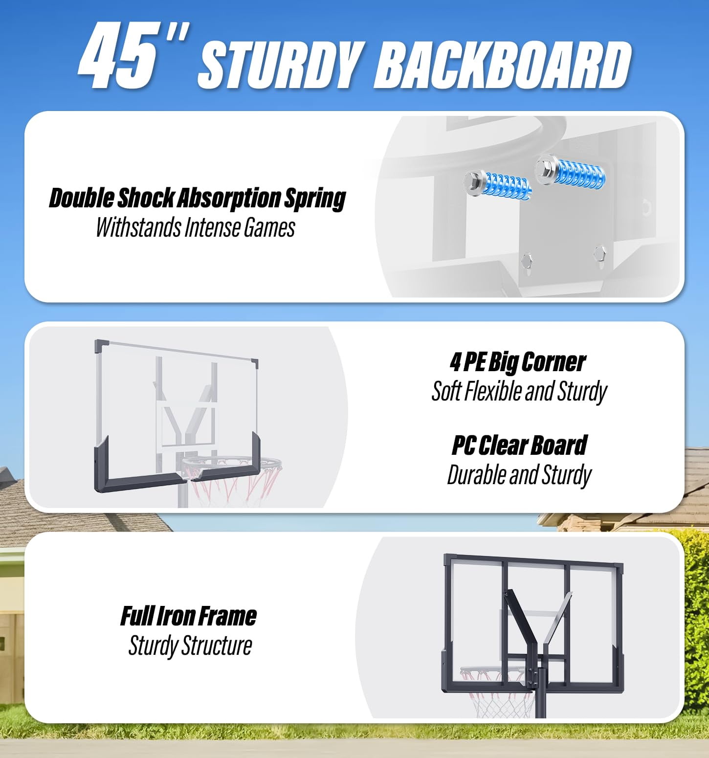 SinCiDo Adjustable Portable Basketball Hoop, 7.5-10FT Height-Adjustable Basketball Goal with 45" Shatterproof Backboard, Wheels for Indoor/Outdoor Use (Yard, Driveway, Court)