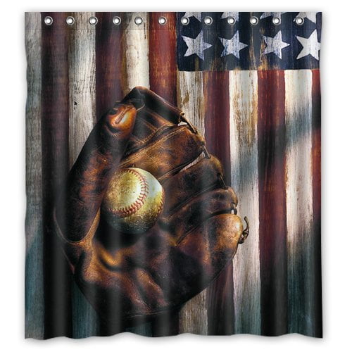 Sports Shower Curtain Vintage Baseball Equipment and Retro Leather Is on Brown 