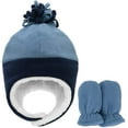 thumbnail image 4 of Zando Baby Kids Winter Hats and Gloves Sets for Boys Warm Polar Fleece Earflap Beanie Hat & Blue 1-2T, 4 of 6