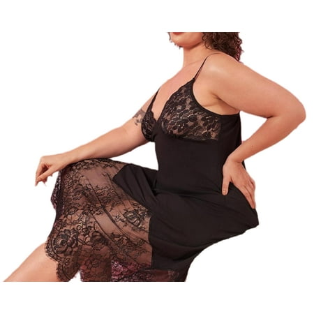 

Sexy Plain Spaghetti Strap Slip Dress Black Sleeveless Plus Size Nightgowns & Sleepshirts