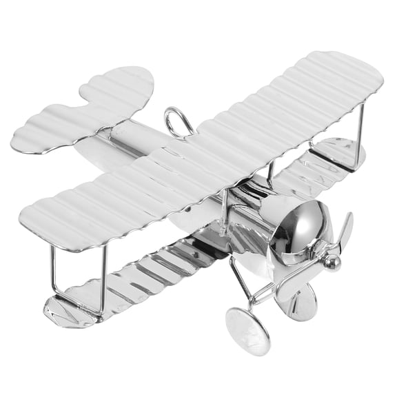 Nicehomfit Retro Plane Model Plated Silver Metal Craft for Living Room Decoration