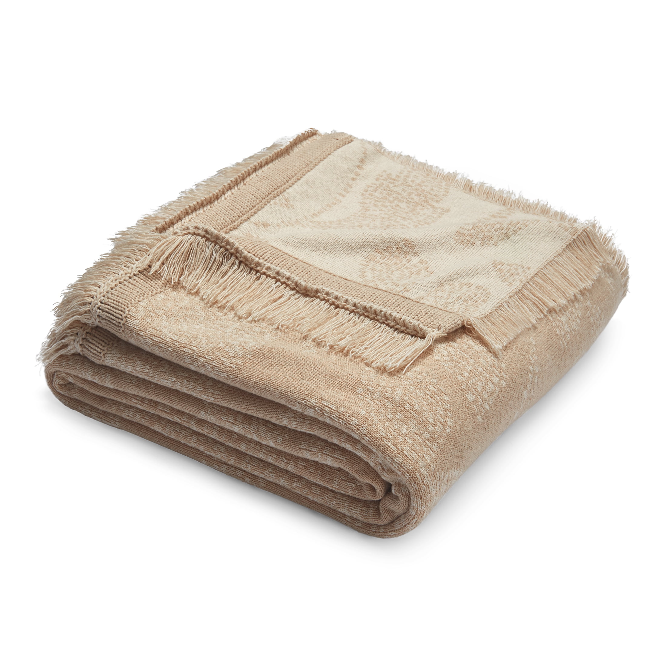 Mainstays Rustic Designs Vanilla Dream Dot Botanical Cotton Blend Jacquard Knit Tapestry Throw, 50" x 60"  (图2)