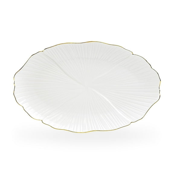 Monterey Bay 12" Ginkgo Gold Luxe Fine Porcelain Oval Serving Platter - Medium Grace Teaware