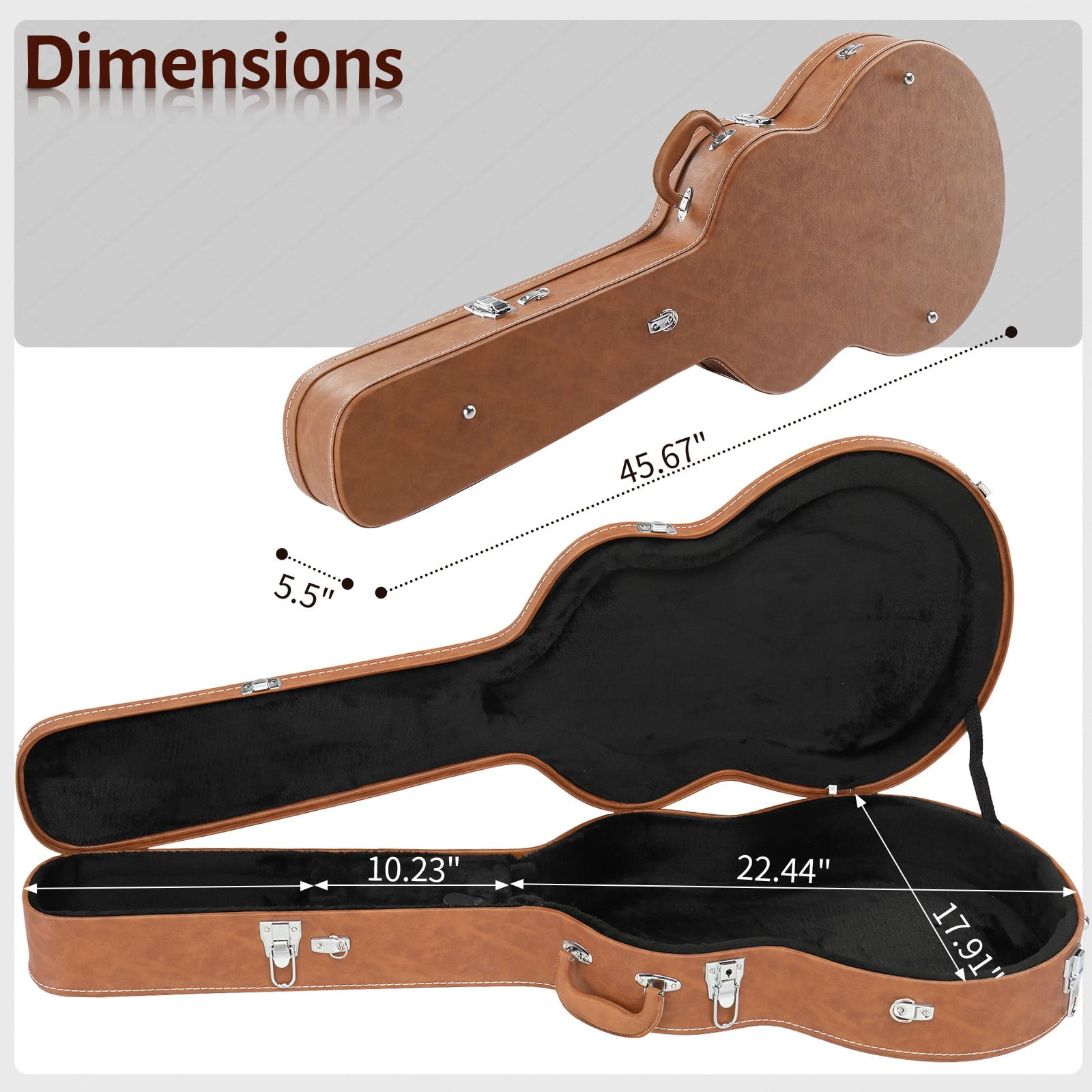 LINJH Hard Case for 335 Style Semi-Hollow & Hollowbody Electric Guitar Brown
