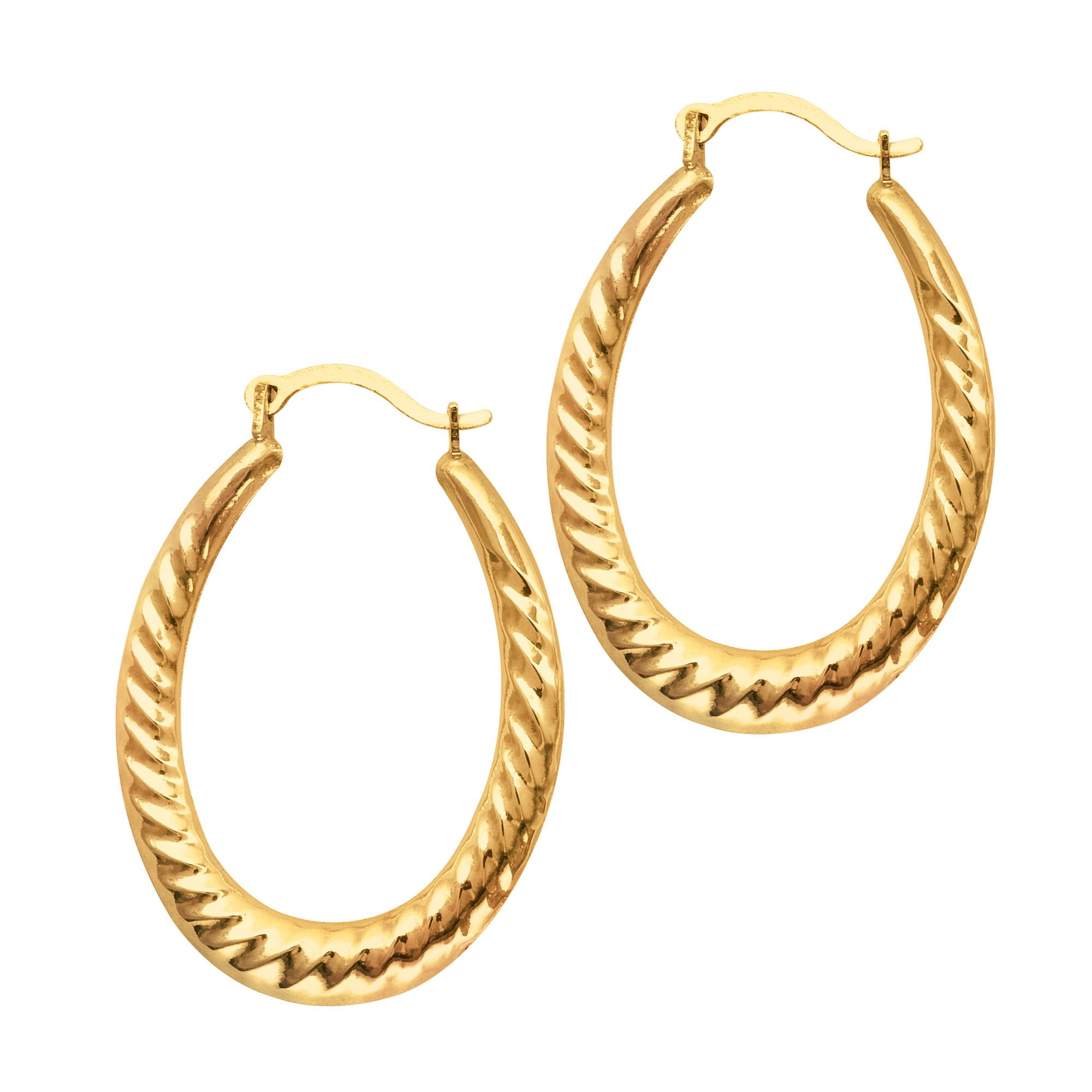 14K Yellow Gold Shiny Textured Round Hoop Earrings with Hinged by IcedTime