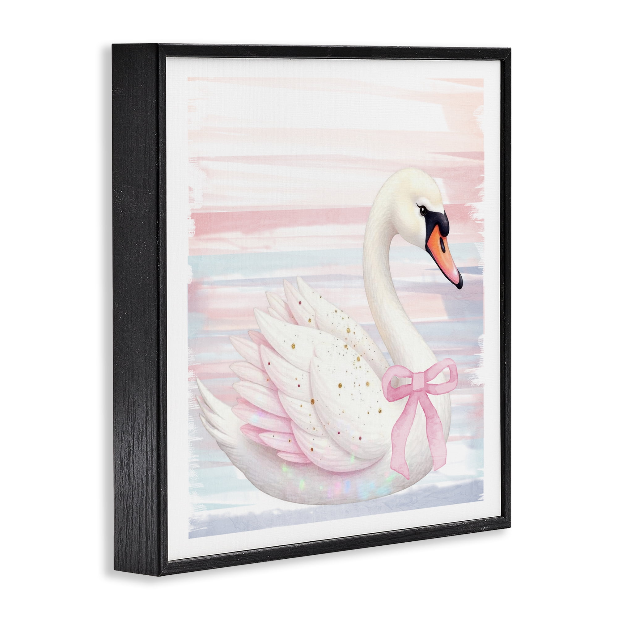 Pink Swan with Ribbon Black Framed Giclee Art, design by Kim Allen