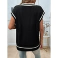thumbnail image 2 of Oversized Sweater Vest for Women V Neck Cap Sleeve Cable Knit Vest Loose Striped Pullover Tank Tops Black XL, 2 of 7