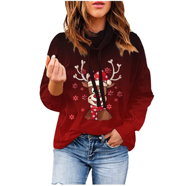 Sudadera Navideña Para Mujer Sudaderas Con Cuello Vuelto Camiseta Suelta Blusa de Manga Larga Tops Casuales Odeerbi ODB197851