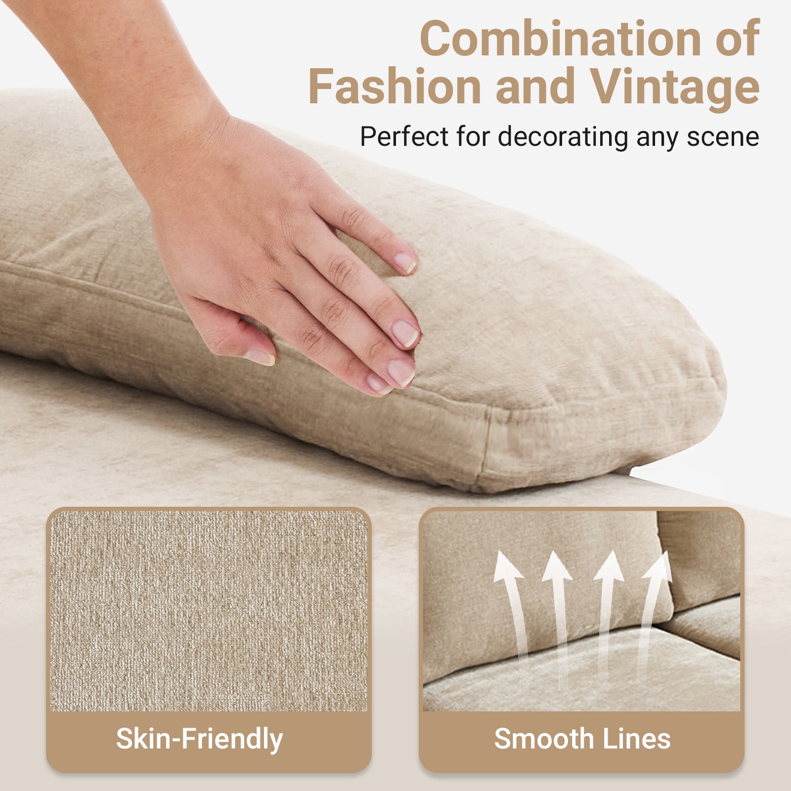 Ktaxon U-Shaped Sectional Sofa, 111"  Chenille Couch, 4 Seat Lounge Sleeper with Double Chaise for Living Room Light Brown