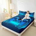 thumbnail image 4 of Manfei Futuristic Gamepad Teen Full Size Sheets, Neon Blue Game Console Bed Sheets, Modern Video Gaming Sheet Sets, Ultra Soft Home Decor, 4pcs, 4 of 7