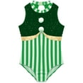 thumbnail image 4 of TiaoBug Kids Girls Christmas Santa Elf Costume Dance Leotards Sleeveless Striped Sequins Skating Jumpsuit Green 14, 4 of 6