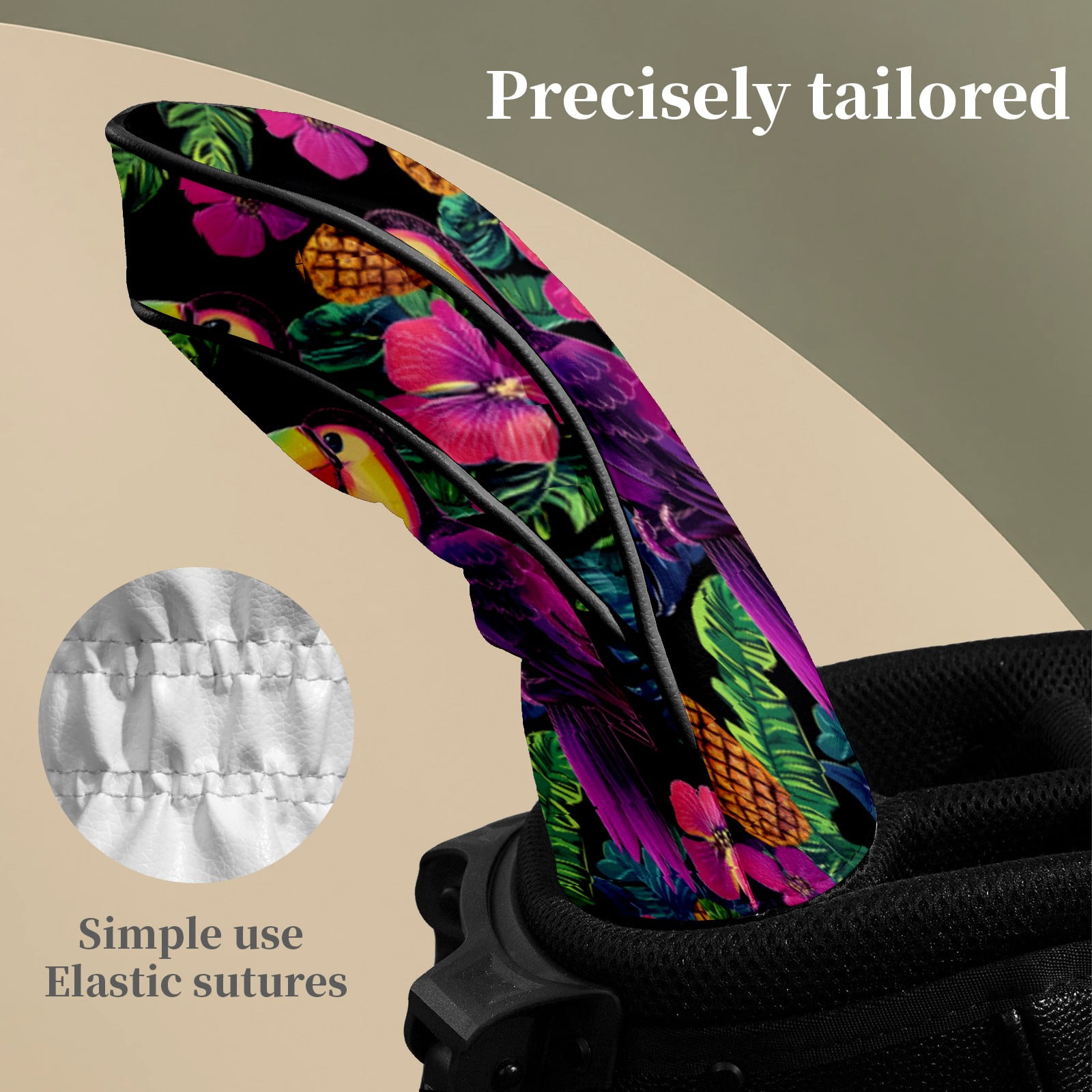 Golf Head Covers for Woods and Driver Waterproof Leather Golf Club Head Covers for Women Men Golf Driver Fairway Wood Headcover Toucan & Pineapple Jungle Design