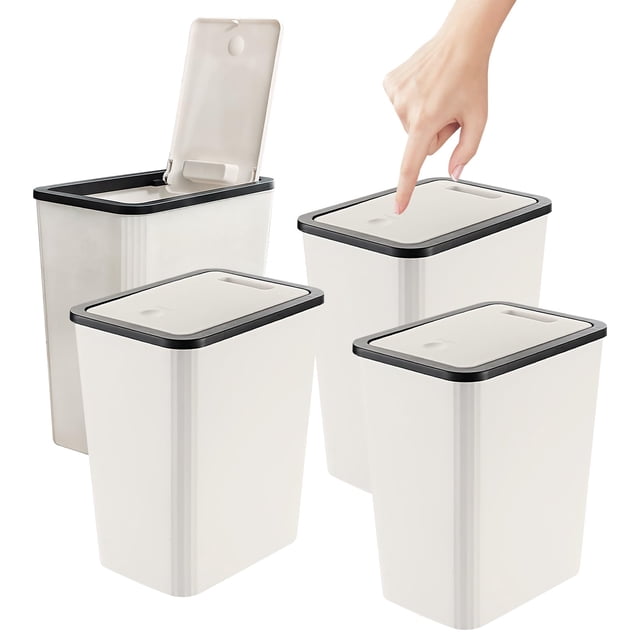 Bote de Basura para Baño con Tapa Juego de 4, 13 L/3.4 Gallon de Basura Cocina, para Baño, Cocina, Despacho, Dormitorio, Aseo, Salón,Cesto de Basura Delgado y Compacto