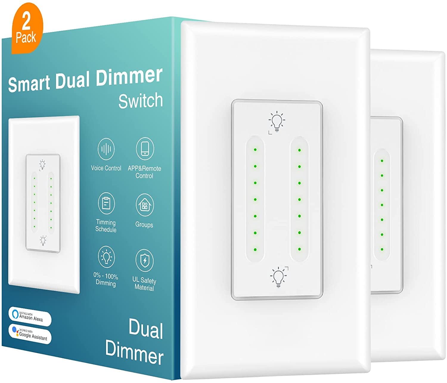 2 Pack WiFi Dimmer Switch, FORNORM Smart Light Switch, Dimmable, 2000 W,  Compatible with  Echo/Alexa and Google Home, App Remote Control,  Timer, Countdown, Memory Function, 2.4 GHz for Android : 